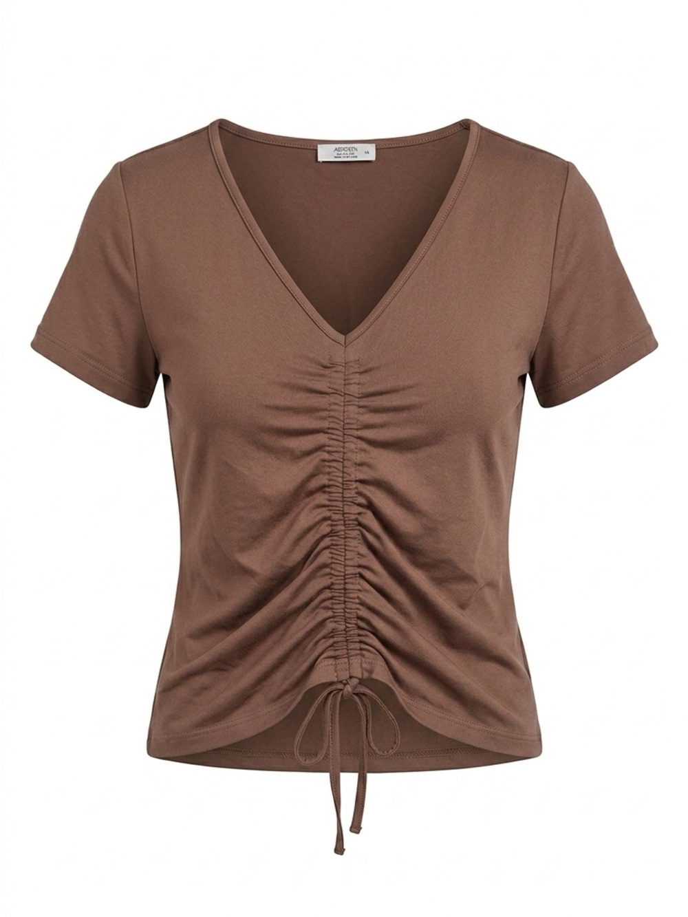 Ardene Brown Ruched V-Neck Short Sleeve Top